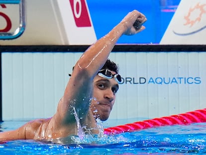 Hugo Gonzalez celebra su triunfo este viernes en el Mundial de natación de Doha.
