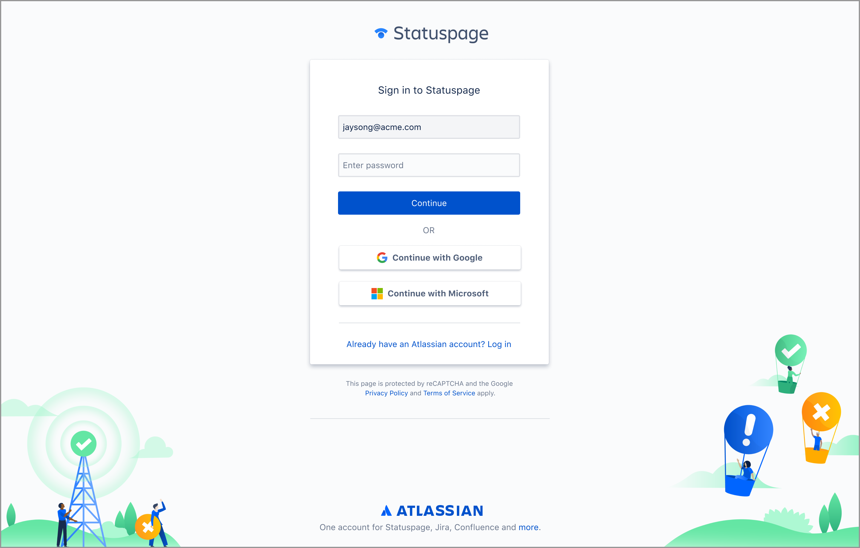 Atlassian アカウントにログインするための新しいログイン ページ