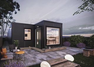 Made of two 40-foot-long shipping containers that are offset from one another, the Model 6 by IndieDwell offers 640 square feet of living space.