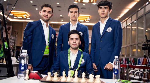 The victorious Uzbekistan chess team. (Twitter/International Chess Federation)