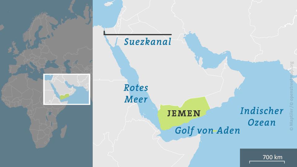 Karte Jemen mit Golf von Aden, Rotes Meer, Suezkanal
