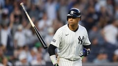 NEW YORK, NEW YORK - MAY 22: Juan Soto #22 of the New York Yankees reacts after hitting a two-run home run against the Seattle Mariners during the third inning at Yankee Stadium on May 22, 2024 in the Bronx borough of New York City.   Luke Hales/Getty Images/AFP (Photo by Luke Hales / GETTY IMAGES NORTH AMERICA / Getty Images via AFP)