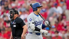 CINCINNATI, OHIO - MAY 25: Shohei Ohtani #17 of the Los Angeles Dodgers reacts after striking out in the first inning against the Cincinnati Reds at Great American Ball Park on May 25, 2024 in Cincinnati, Ohio.   Dylan Buell/Getty Images/AFP (Photo by Dylan Buell / GETTY IMAGES NORTH AMERICA / Getty Images via AFP)