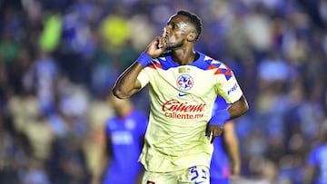  Julian Quinones celebrates his goal 1-1 of America during the final first leg match between Cruz Azul and America as part of the Torneo Clausura 2024 Liga BBVA MX at Ciudad de los Deportes Stadium on May 23, 2024 in Mexico City, Mexico.