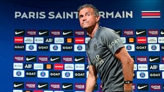 Paris Saint-Germain's Spanish headcoach Luis Enrique leaves after addressing a press conference at the club's "Camp des Loges" training grounds in Saint-Germain-en-Laye, in the western outskirts of Paris on May 11, 2024. Enrique commented on Mbappe's departure of the club on May 11, 2024, saying the PSG player "is a legend that gave everything to the club" in a press conference. (Photo by Miguel MEDINA / AFP)