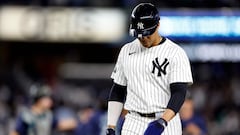 NEW YORK, NEW YORK - MAY 20: Juan Soto #22 of the New York Yankees reacts after the ninth inning against the Seattle Mariners at Yankee Stadium on May 20, 2024 in the Bronx borough of New York City. The Mariners won 5-4.   Sarah Stier/Getty Images/AFP (Photo by Sarah Stier / GETTY IMAGES NORTH AMERICA / Getty Images via AFP)