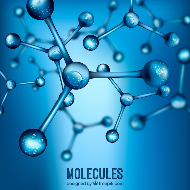 Niebieskie tło zamazane realistyczne molekuł