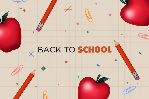 Bezpłatny wektor akwarela z powrotem do szkoły w tle z ołówkami i jabłkami