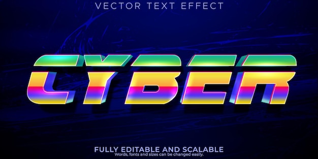 Bezpłatny wektor edytowalny efekt tekstu cybernetycznego w stylu retro i przyszłego tekstu