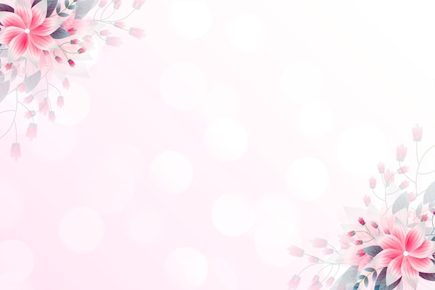 Bezpłatny wektor elegancka różowo-różowa tapeta z kwiatami i efektem bokeh