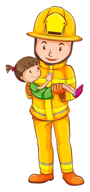 Bezpłatny wektor kolorowy szkic strażaka ratującego dziecko