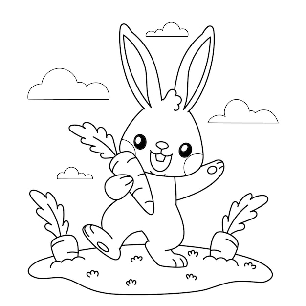 Bezpłatny wektor kolorowanka ilustracja króliczka