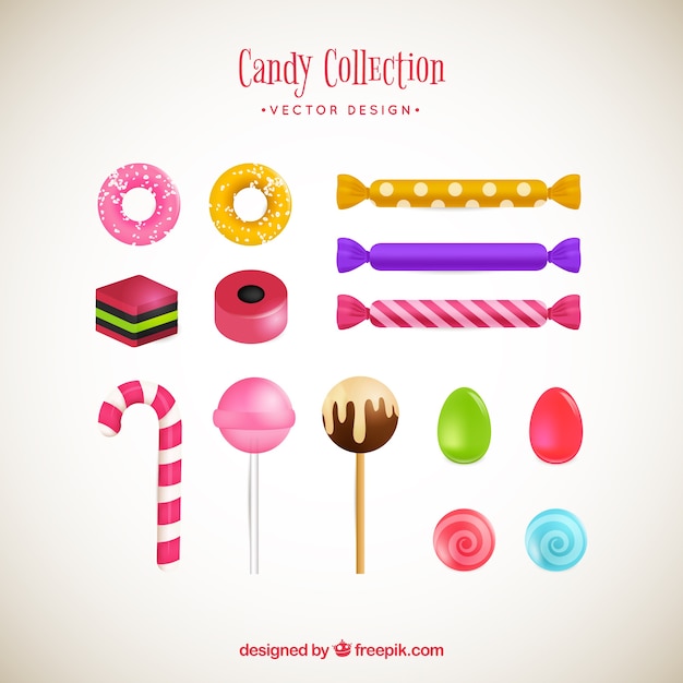 Bezpłatny wektor kolekcja kolorowych cukierków w realistycznym stylu