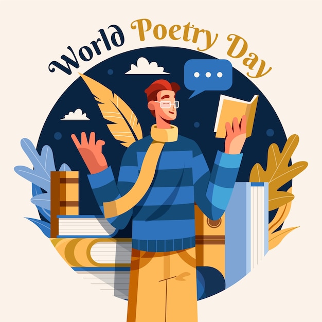Bezpłatny wektor płaski światowy dzień poezji ilustracja