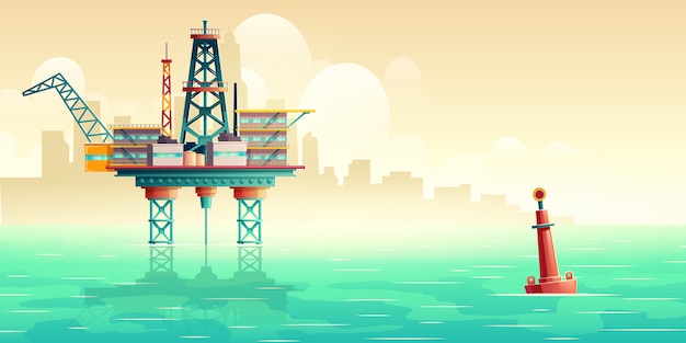 Platformy wydobycia ropy naftowej w morze ilustracja kreskówka