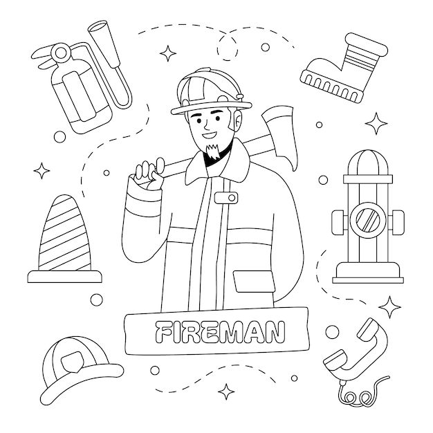 Bezpłatny wektor ręcznie narysowana ilustracja rysunku strażaka