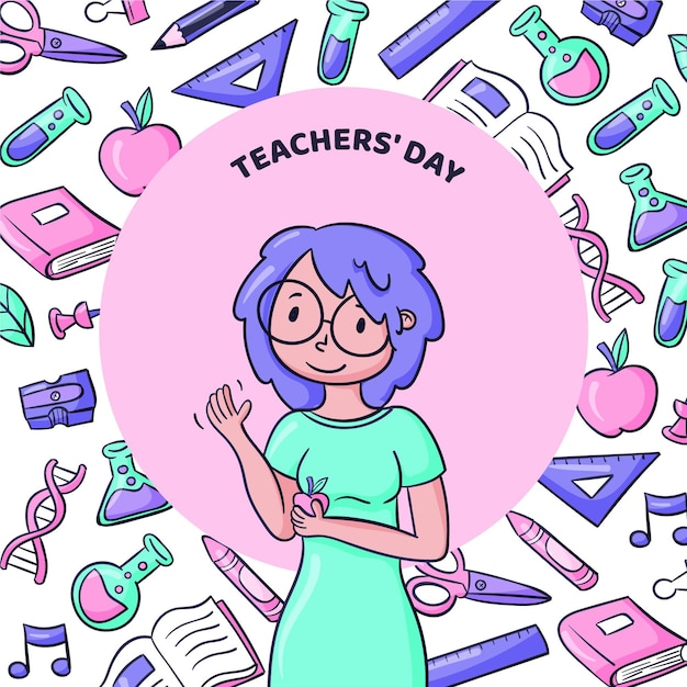 Bezpłatny wektor ręcznie rysowana ilustracja dnia nauczyciela