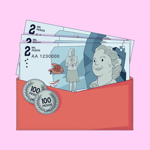 Ręcznie rysowane ilustracja banknotów peso kolumbijskiego