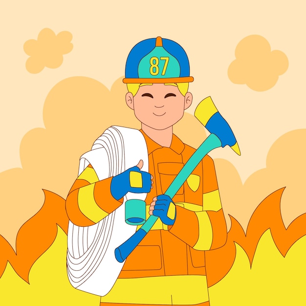 Bezpłatny wektor ręcznie rysowane ilustracja kreskówka strażak