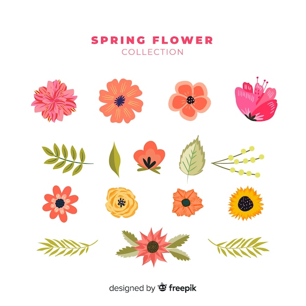 Bezpłatny wektor ręcznie rysowane wiosenne kwiaty collecion