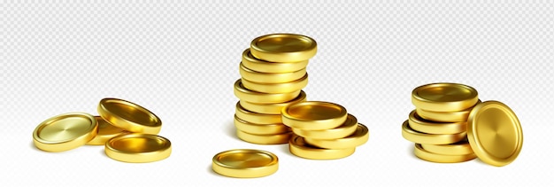 Bezpłatny wektor stok złotych monet o różnych rozmiarach