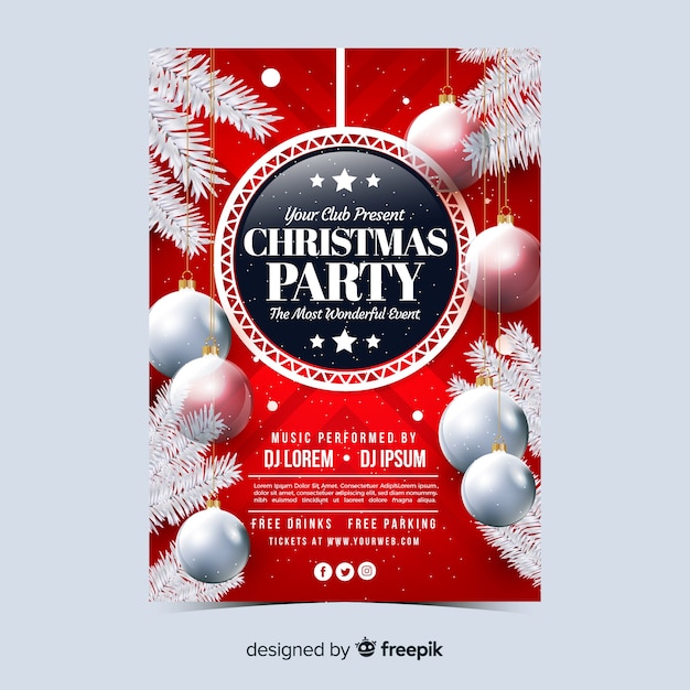 Bezpłatny wektor szablon plakat realistyczne przyjęcie świąteczne