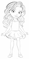 Bezpłatny wektor słodka dziewczyna z kreskówki doodle do kolorowania stron