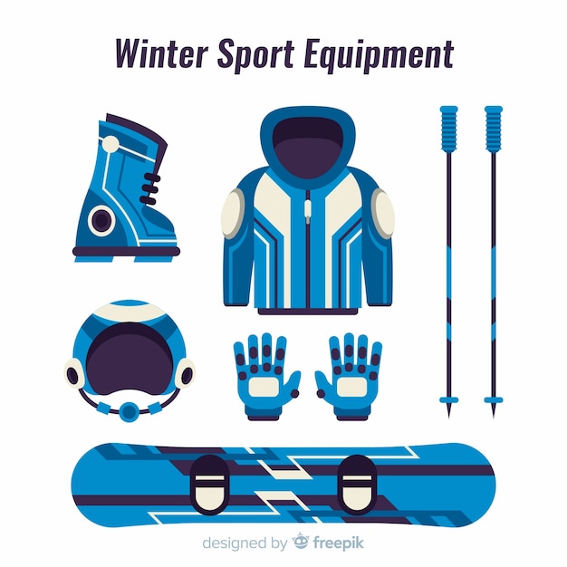 Bezpłatny wektor sprzęt do sportów zimowych płaski