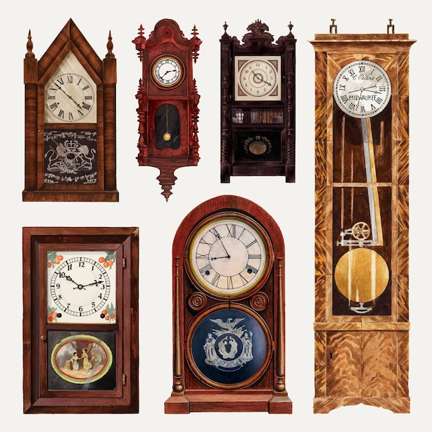 Bezpłatny wektor zestaw elementów projektu wektor antyczne zegary, zremiksowany z kolekcji domeny publicznej