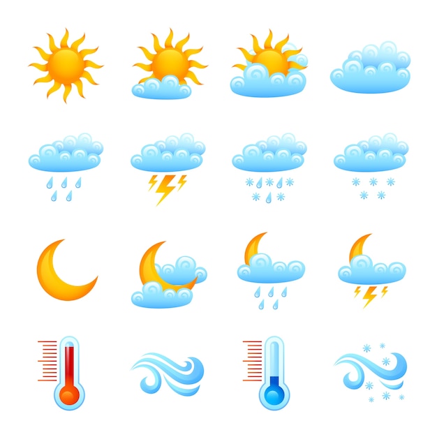 Bezpłatny wektor zestaw ikon pogody