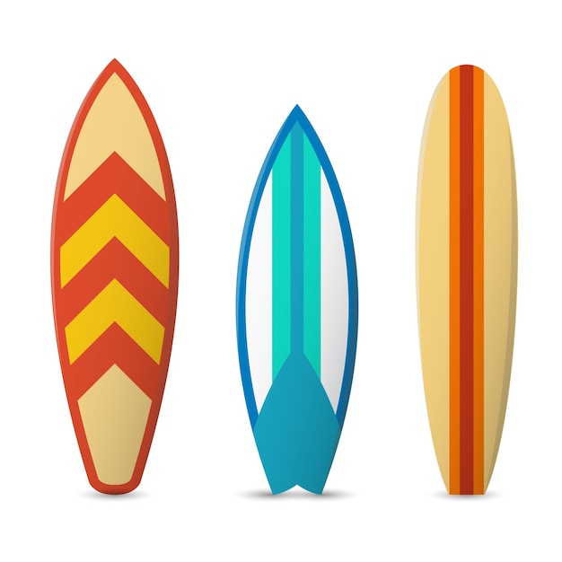 Bezpłatny wektor zestaw kolorowych desek surfingowych.