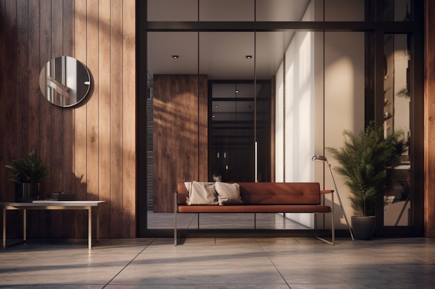 Bezpłatne zdjęcie nowoczesne wejście do domu z lustrem i stolikami konsolowymi