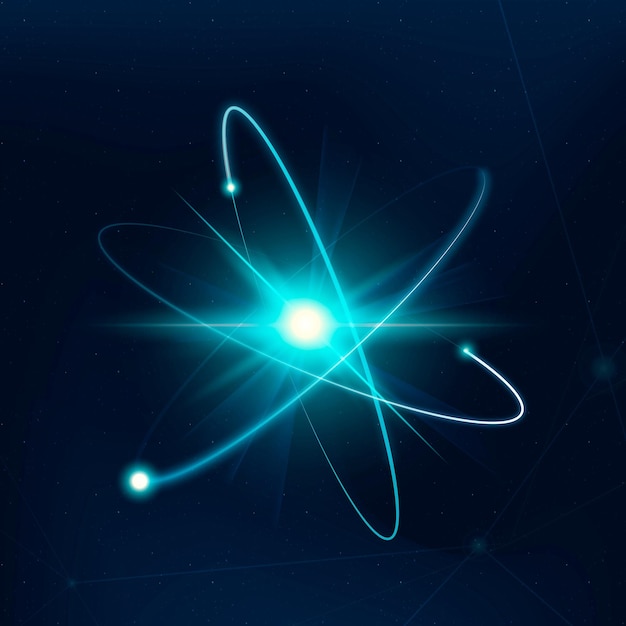 Atom science biotechnologia niebieska neonowa grafika