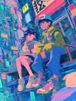 Bezpłatne zdjęcie anime styl chłopiec i dziewczyna para