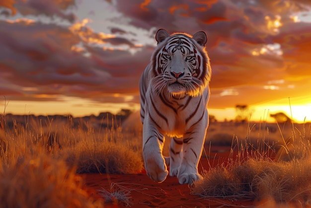 Bezpłatne zdjęcie biały tygrys bengalski na pustyni
