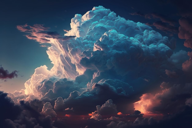 Bezpłatne zdjęcie dramatyczne bia?e chmury ib??kitne niebo z widoku okna samolotu kolorowe s?o?ca cloudscape tle
