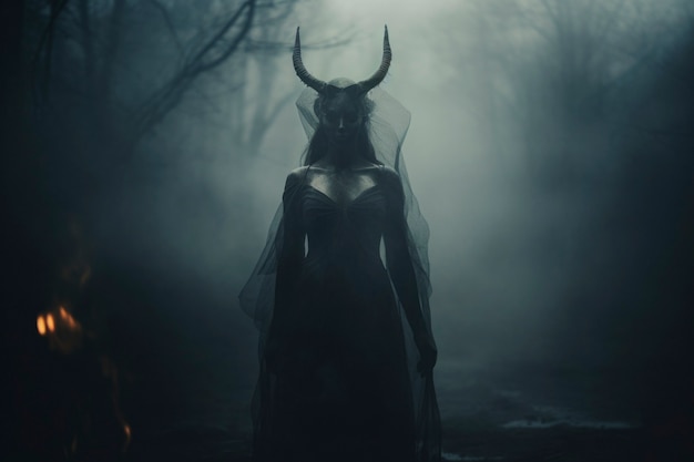 Bezpłatne zdjęcie kobieta reprezentująca istotę diabła
