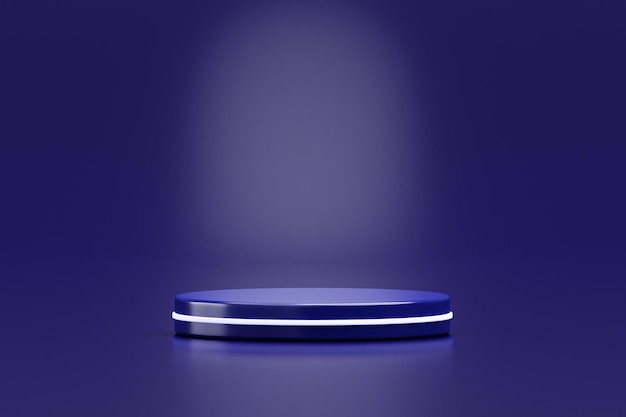 Bezpłatne zdjęcie podium z niebieskim cylindrem z neonową żarówką na cokole sceny wyświetlacz produktu tło ilustracja 3d pusty wyświetlacz prezentacja salonu do lokowania produktu