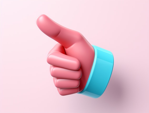 Renderowanie 3D dłoni pokazującej kciuki do góry