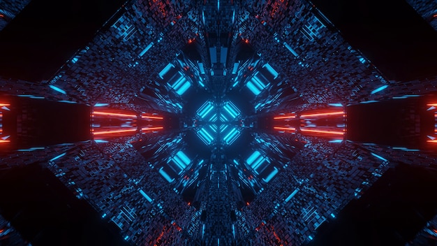 Bezpłatne zdjęcie streszczenie futurystyczne tło science fiction z czerwonymi i niebieskimi neonami