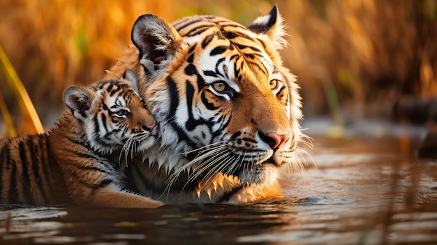 Bezpłatne zdjęcie złośliwa rodzina tygrysów w przyrodzie