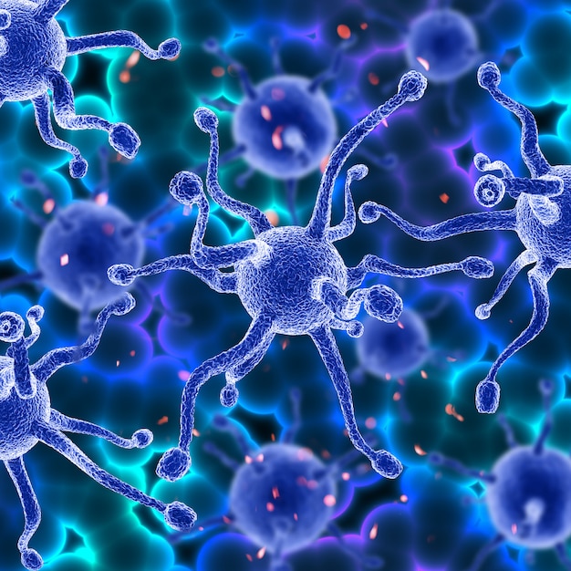Bezpłatne zdjęcie 3d medyczny tło z abstrakcjonistycznymi wirusowymi komórkami