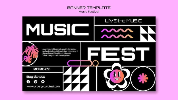 Bezpłatny plik PSD szablon transparentu festiwalu muzycznego o płaskiej konstrukcji