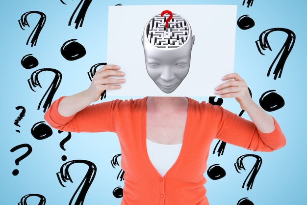 Foto grátis mulher com um cartaz com um desenho de uma cabeça