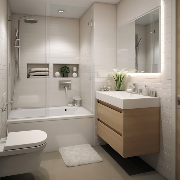 Foto grátis banheiro pequeno de estilo moderno com móveis