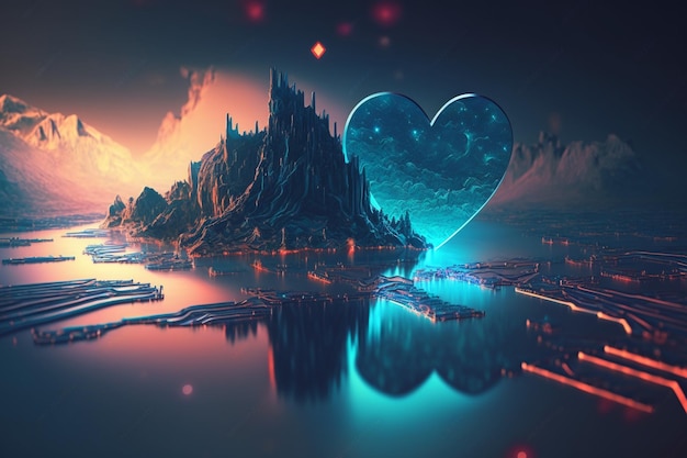 Foto grátis coração azul projetado como unidade central de processamento de amor generativo ai