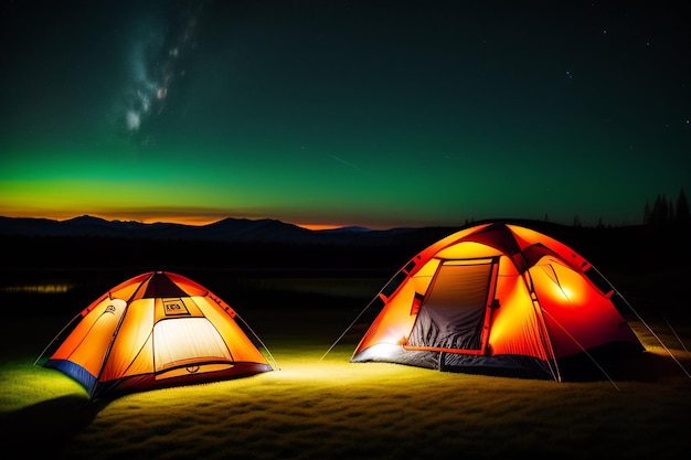 Foto grátis duas tendas em um campo com a palavra nike na tenda.