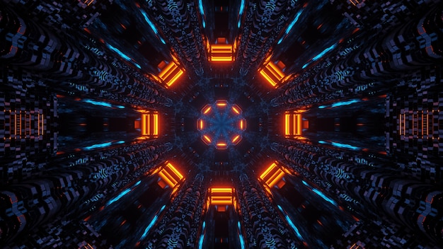 Foto grátis design futurista de mandala octógono de ficção científica com luzes neon azul e laranja