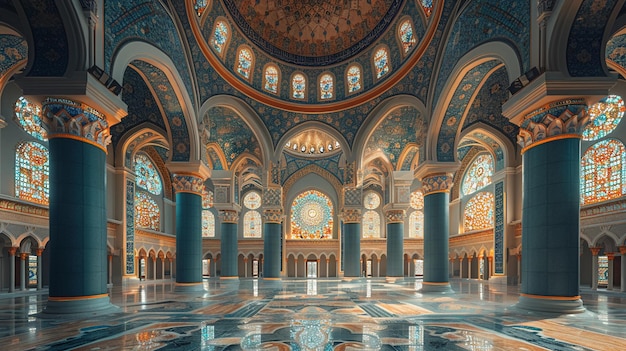 Foto grátis interior de uma grande mesquita com intrincados arcos e cúpulas