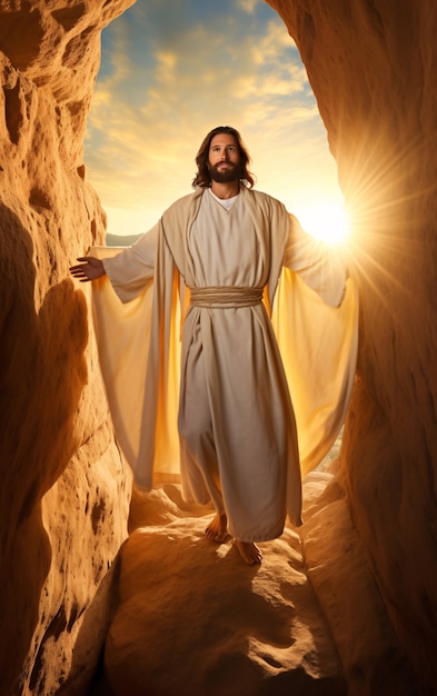 Foto grátis jesus ressuscitando ao nascer do sol